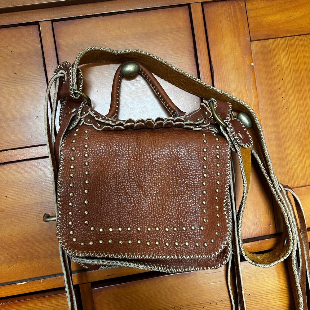 Brown Leather Studded Women's Bag